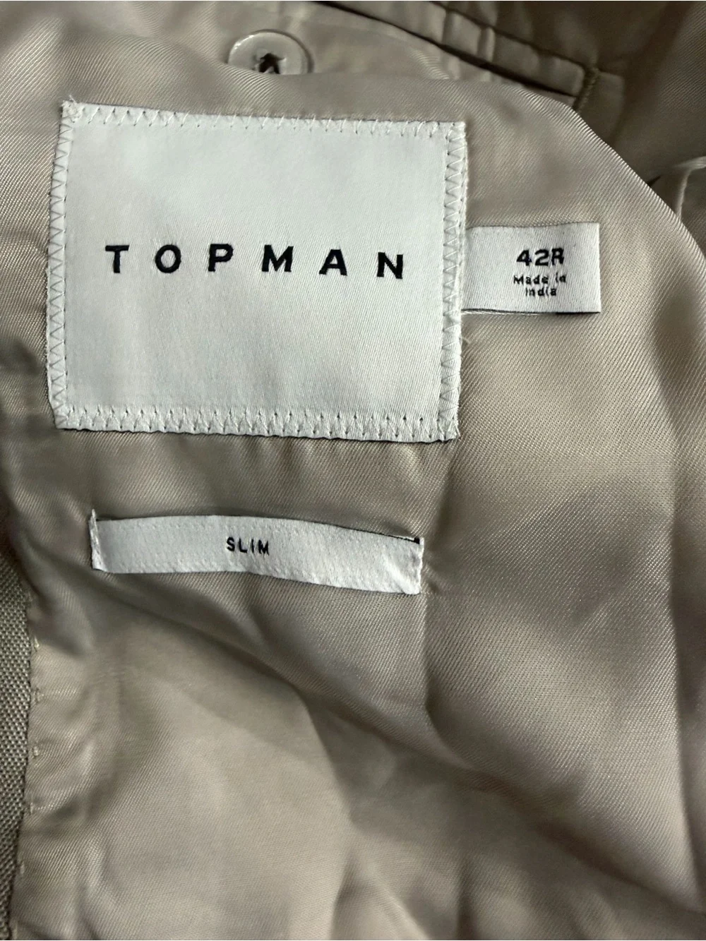 NWT  Topman Slim 42R Beige Linen Look 2- Button Single Breasted Blazer